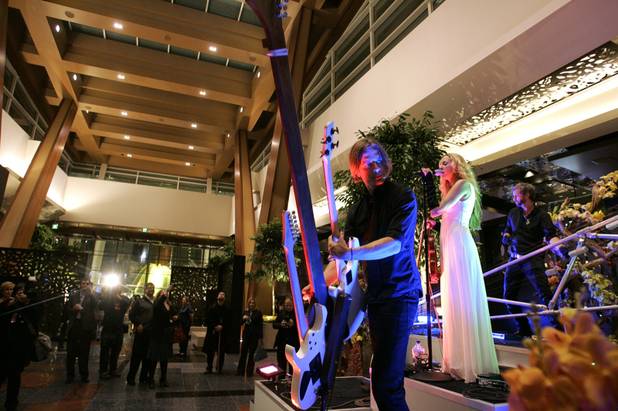 The Los Angeles band Mass Ensemble performs during a VIP ...