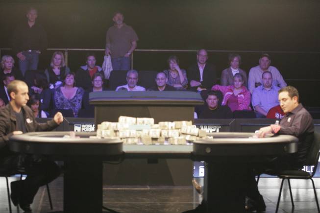 Daniel Alaei, left, and Josh Arieh play heads-up for the 2009 Doyle Brunson Five Diamonds World Poker Classic at the Bellagio. Alaei beat Arieh for the $1.4 million prize. 