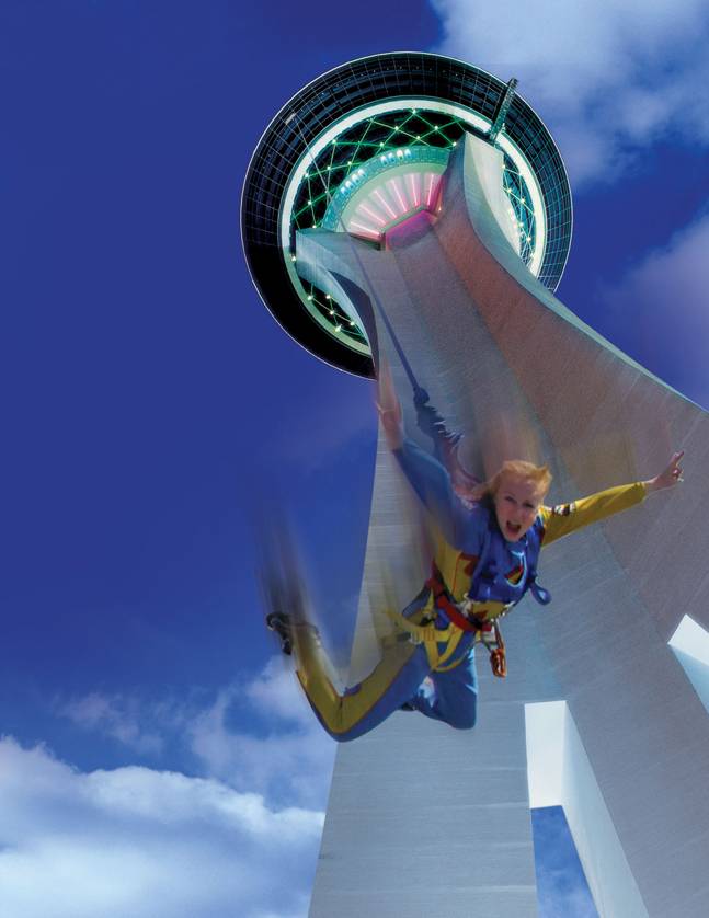 The Stratosphere plans to charge $100 per jump after opening its "SkyJump" attraction in April. The Stratosphere released this promotional photo Friday.
