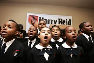 Third graders from the Rainbow Dreams Academy perform a song during an event to kick off African-Americans for Harry Reid at the Culinary Training Center in Las Vegas Thursday, January 14, 2010.