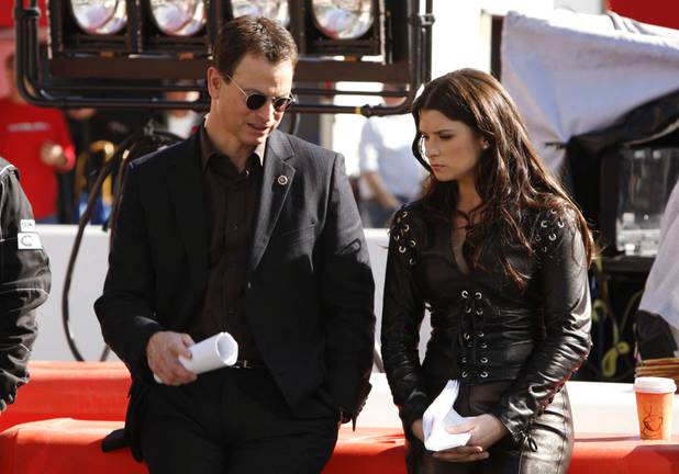 Gary Sinise talks with guest star Danica Patrick during the ...