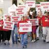 Supporters of a contract for Caesars Palace casino dealers rally outside the resort in September. Dealers, who voted to unionize in December 2007, and management have been unable to agree on a contract. 