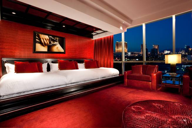 A view of the bedroom of the Provocateur suite at the Hard Rock.