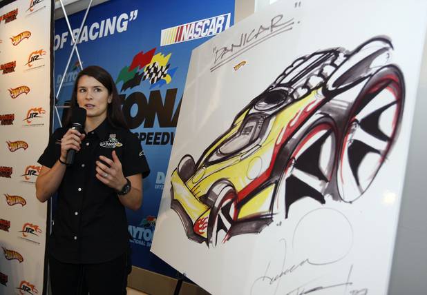 Danica Patrick speaks after unveiling a new Hot Wheels toy ...