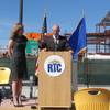 Regional Transportation Commission General Manager Jacob Snow speaks at a press conference Thursday while NDOT Director Susan Martinovich, left, watches.