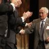 John Ascuaga, right, founder of John Ascuaga's Nugget in Sparks, is applauded after accepting his induction into the Nevada Business Hall of Fame during a ceremony Thursday, Feb. 11, 2010. 
