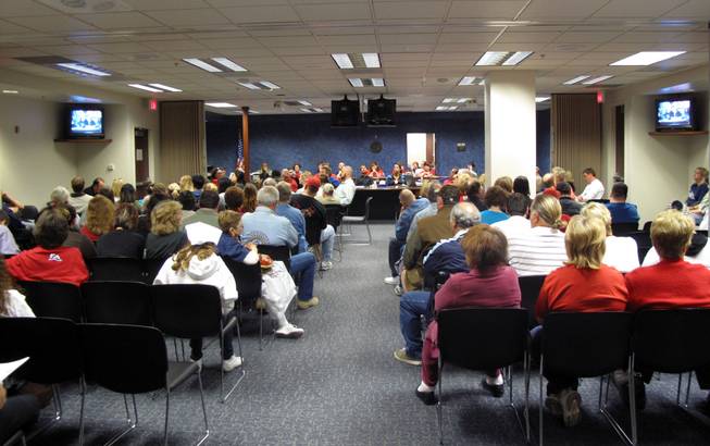 People filled an overflow room at the Grant Sawyer Building for a town hall meeting Saturday on the state budget.