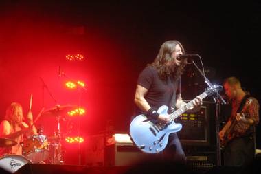 The Foo Fighters perform during a semi-surprise AG Jeans party Tuesday, Feb. 16 at Rain Nightclub at The Palms.