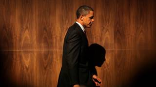 President Barack Obama leaves the stage after addressing the Las Vegas Chamber of Commerce and LVCVA at the Aria Resort and Casino on Friday.