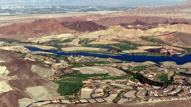 An aerial view of Lake Las Vegas taken from the National Parks Service patrol plane Tuesday, July 17, 2001.