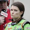Danica Patrick talks with reporters following her crash at the NASCAR Nationwide Series Sam's Town 300 auto race at the Las Vegas Motor Speedway on Saturday, Feb. 27, 2010.