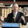 Sen. Harry Reid speaks during a news conference on the construction site of McCarran International Airport's new terminal Tuesday, Jan. 12, 2009. On Friday, Reid responded to critics questioning his handling of high-speed rail funding.