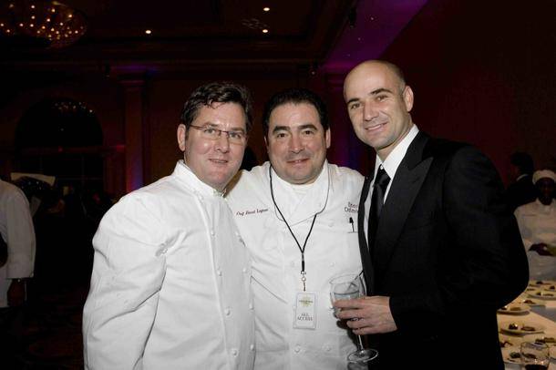 Charlie Trotter, Emeril Lagasse and Andre Agassi at Emeril's annual Carnival du Vin in the Palazzo.