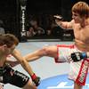 Matt Riddle (right) lands a kick to Nick Osipczak during their welterweight bout at UFC 105 in Manchester, England on Nov. 14, 2009. Osipczak won the fight by TKO.