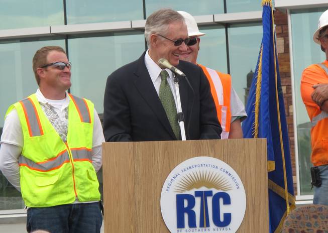Senate Majority Leader Harry Reid speaks at the grand opening of the Centennial Hills Transit Center on 7313 Grand Montecito Parkway Monday, March 29, 2010.
