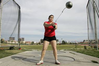 UNLV track and field thrower Amanda Bingson begins a throw during practice Tuesday. Bingson, a sophomore, recently set a new UNLV hammer throw record of 183 feet, 4 inches.