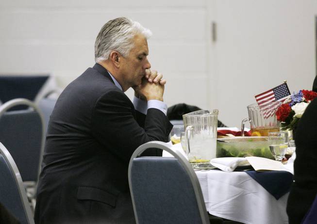 Sen. John Ensign, shown at a Lincoln Day dinner in Fallon, might feel lonely in his effort to remain relevant.