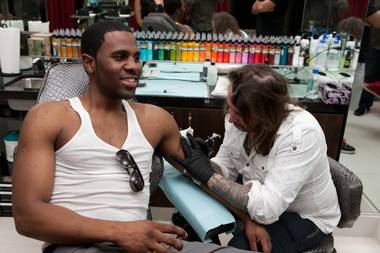Jason Derulo at Mario Barth’s King Ink Tattoo Studio at The Mirage on April 15, 2010. 