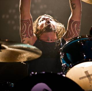 David Grohl of Them Crooked Vultures performs at The Joint at the Hard Rock Hotel on April 17, 2010.