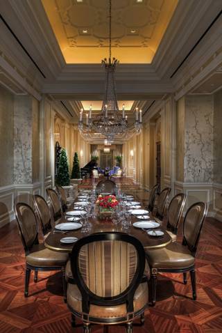 The dining room inside the French villa at Caesars Palace's Octavius Tower. 