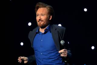 Conan O'Brien performs at the Pearl Theater inside the Palms Saturday during his Legally Prohibited From Being Funny On Television Tour.