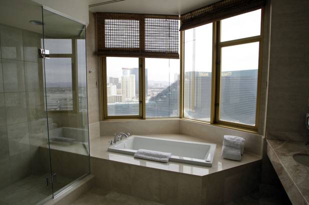A view of a bathroom in a 2,000-square-foot suite at the Tropicana. The property is going through its first major renovation in nearly 25 years.
