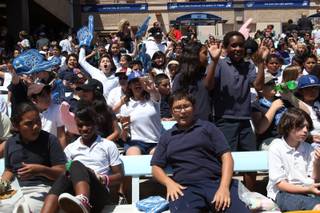 Fifth-grade students from Harmon Elementary cheer during the Cox Communications School Day Tuesday, May 18, 2010 as the Las Vegas 51s faced the Omaha Royals.