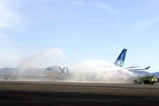 The inaugural XL Airways flight direct to Las Vegas from Paris arrives Thursday at McCarran International Airport.