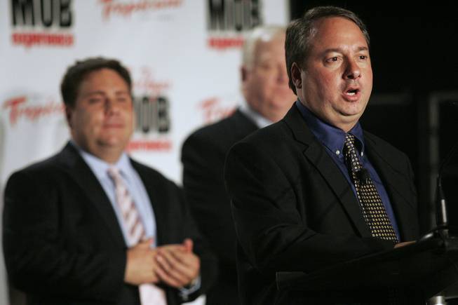 Murder Incorporated partners and co-founders  Jay Bloom, right, and Louis Ventre, left, speak at a media event for the Las Vegas Mob Experience on Monday, June 8, 2010, at Tropicana Las Vegas.