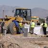 Officials investigate a fatal construction accident on Blue Diamond Road by the I-15 northbound on-ramp Tuesday, June 29, 2010.