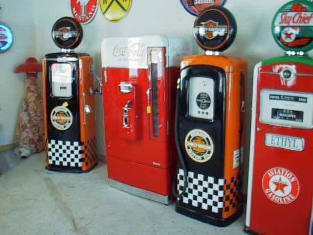 A set of gas pumps at Rick's Restorations.