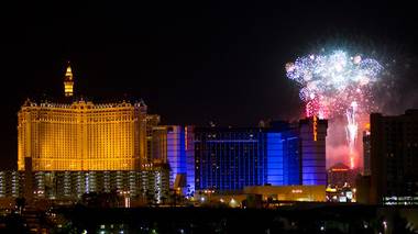 Fireworks on The Strip seen from the Hard Rock Hotel on July 4, 2010.