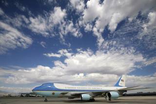Air Force One sits on the tarmac at McCarran International Airport in Las Vegas Thursday.