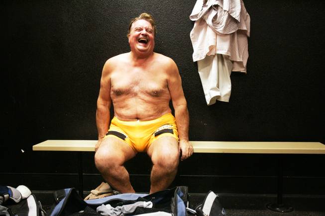 Dick Klein, 69, laughs in the locker room after a ...