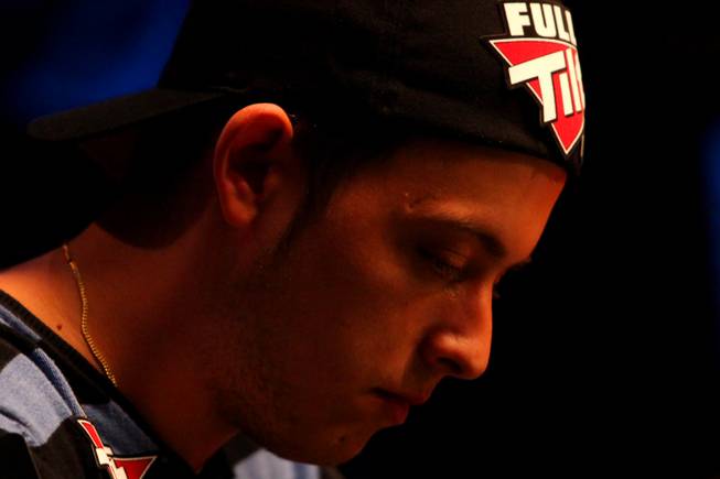 Filippo Candio plays in the World Series of Poker Main Event Saturday night at the Rio. It was the last day of the tournament until November when the final table is played in the Penn &amp; Teller Theater.