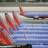 Southwest Airlines planes sit at McCarran International Airport. 