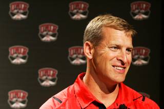 UNLV coach Bobby Hauck speaks to the local media during Mountain West Conference media day at Red Rock Casino in Las Vegas Tuesday, July 27, 2010.