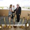 Susan Martinovich, left, director of the Nevada Department of Transportation, shakes hands with Las Vegas Mayor Oscar Goodman during a groundbreaking ceremony for the U.S. 95 Corridor Improvement Project in the Santa Fe Station parking garage Tuesday, August 3, 2010. Jacob Snow, general manager of the Regional Transportation Commission of Southern Nevada, is at center. Elements of the project include widening roads, improving interchanges and constructing sound walls. 