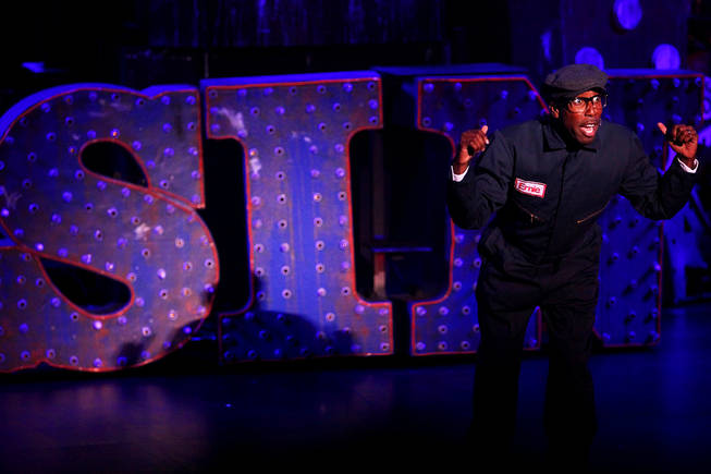 Eric Jordan Young performs as Ernie the custodian at the opening of "Vegas! The Show" at Miracle Mile Shops at Planet Hollywood.