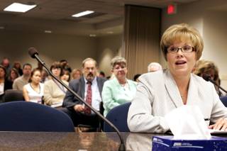 State Senator Shirley Breeden testifies before the State Board of Health concerning proposed regulation amendments related to the passage of Senate Bill 319 at the Grant Sawyer building in Las Vegas Friday, August 13, 2010.