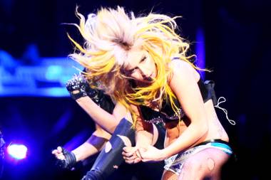 Lady Gaga performs during her Monster Ball Tour on Friday, Aug. 13, 2010, at MGM Grand Garden Arena.