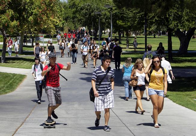 Students return to campus during the first day of the fall semester at UNLV Monday, August 23, 2010.