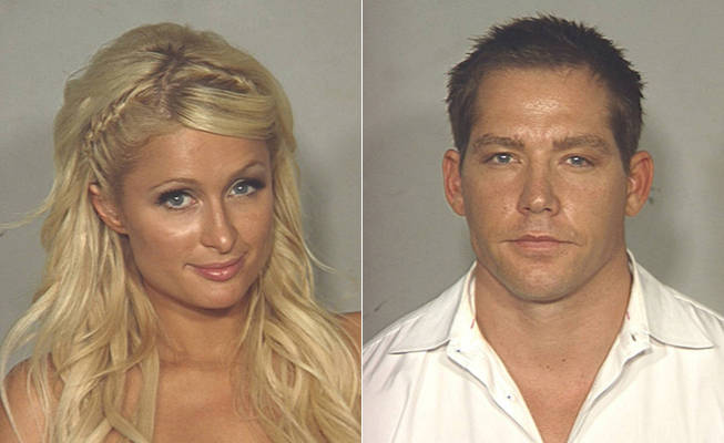 Mugshots of Paris Hilton and Cy Waits after their Las Vegas arrests. 