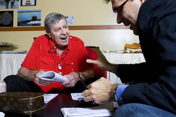 Entertainer Jerry Lewis, Muscular Dystrophy Association national chairman, is interviewed by John Katsilometes during an interview at the South Point Tuesday, Aug. 31, 2010. The 2010 Jerry Lewis MDA Telethon starts Sunday at 6 p.m. and concludes on Labor Day at 3:30 p.m. MDA is the nonprofit health agency dedicated to curing muscular dystrophy, ALS  and related diseases by funding worldwide research.