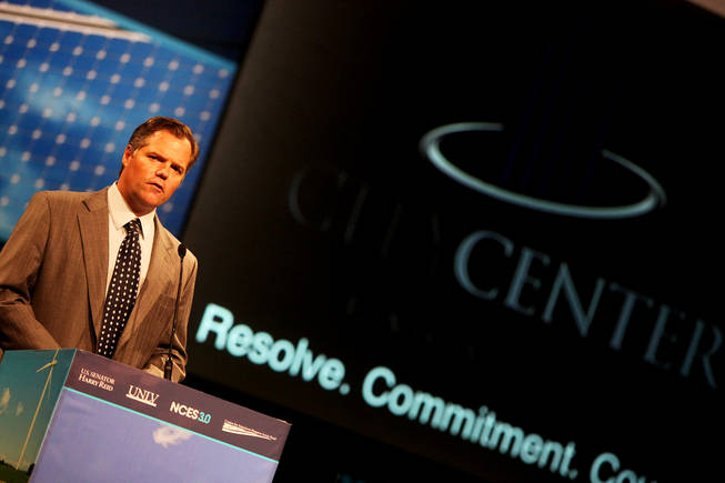 MGM Resorts International CEO Jim Murren addresses the audience during the third annual National Clean Energy Summit Tuesday at the Cox Pavilion on the UNLV campus.