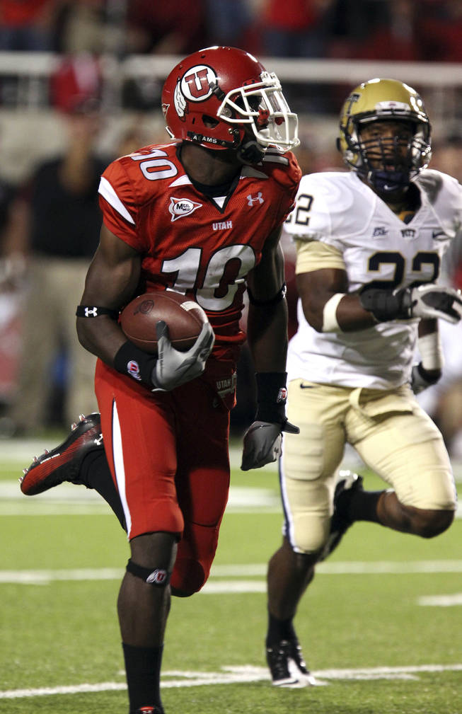 Utah receiver and Canyon Springs High grad DeVonte Christopher shakes free for a 61-yard third quarter touchdown on Thursday, Sept. 2, 2010, against Pitt. 