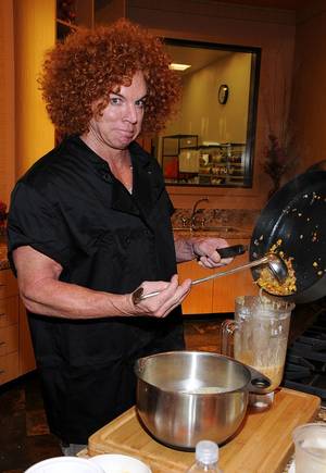Chef Rick Moonen and Carrot Top host a cooking demonstration at Three Square Food Bank to benefit the Grant A Gift Autism Foundation on Sept. 15, 2010.