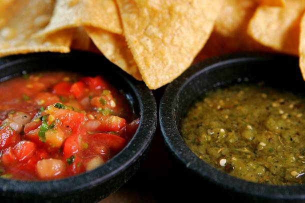 Chips and two salsas are available as a bottomless appetizer at El Segundo Sol in the Fashion Show Mall.