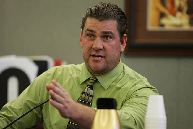 Steven Novotny testifies during a coroner's inquest at the Regional Justice Center Thursday, September 23, 2010. Novotny said Erik Scott pointed a gun at him and his dog after his dog got loose and bit Scott.