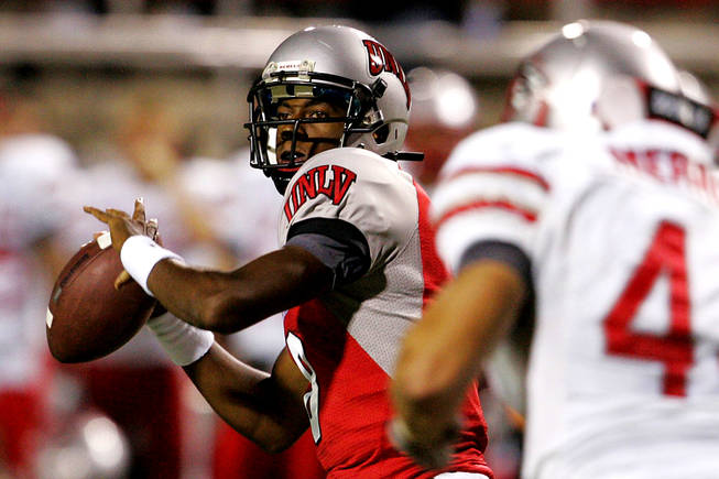With UNLV up 45-10 over New Mexico, freshman quarterback Caleb Herring gets some snaps during their Mountain West Conference game Saturday, September 25, 2010.